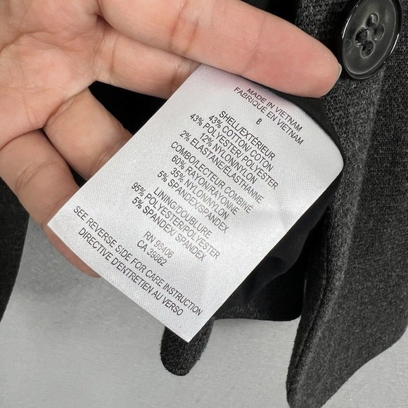 Theory Blazer Jacket Size 8 Gray Black Trim Single Button Workwear Career - Picture 10 of 12